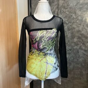 Black and Multicolor Sheer Women's Top